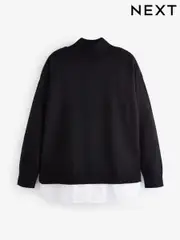 Black Roll Neck Shirt Back Poncho (N97577) | $84