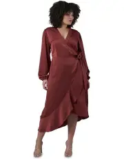 [Pink Dusk] Satin Wrap Dress in Rust
