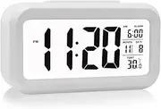 4.5" LED Display Digital Alarm Clock Battery Operated/Night Light with Indoor Temperature, Small Alarm Clock Bedrooms Beside Travel (White)