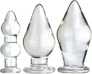 Anal Plug Butt Plug Glass Dildo XXL Crystal Glass Dildo Anal Balls Anus Dilator Massager Anal Sex Toys for Women Men(B)