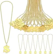 Huquary Dollar Sign Necklaces Fake Dollar Chain Jewelry Mardi Gras Beads Bling on Dollar Necklace Gangsta Hip Hop Casino Theme Buchona Party Parades