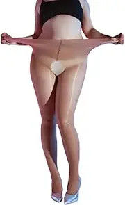 [YSGUYILT] Plus Size Pantyhose Crotchless for Women Control Top Run Resistant Shiny Sheer 6D Tight High Waist Pantyhose