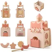 IEATFO Wooden Baby Activity Cube for Toddlers 1-3,5 in 1 Castle Shape Sorter Bead Maze Montessori Toys for Baby 6 Months+, Educational Learning Toy for Kids 1 Year Up