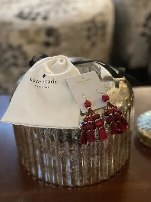 Kate Spade New York Pretty Poms Tassel Statement Earrings Sumac Red Wine NWT