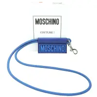 在飛比找Yahoo奇摩購物中心優惠-MOSCHINO 品牌矽膠字母彈性掛繩皮革牌鑰匙圈(藍色)