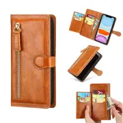 Zip Flip Card Wallet Phone Case For iPhone 11/12/13 Series-Brown