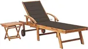 Sun Lounger with Table and Cushion Solid Teak Wood,Sun Loungers-3063029