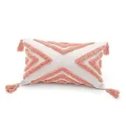 Boho Pink Lumbar Throw Pillow Cover 12x20 Inch with Tassels, Geometric Tufted