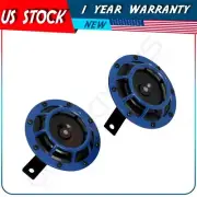 Pair 115DB Blue Super Loud Compact Electric Blast Tone Horn For SUV Truck Yacht