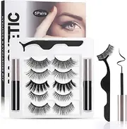 Emanya Magnetic Eyelashes, 5 Pairs Faux Mink Magnetic Lashes with Eyeliner Kit,Natural Look Fake Eyelashes 3D Glue-free Reusable False Eyelashes Extension Sets Pack with Eyelash Curler