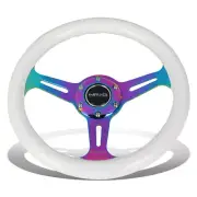 NRG 31cm White Wood Grain Grip Neo Chrome Spoke Steering Wheel w/Horn Button