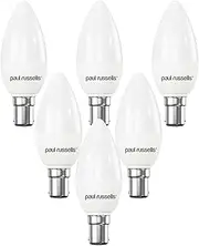 paul russells LED Light Small Bayonet Cap B15, 60watt Equivalent, 6.5W 806LM LED Bulbs, 6500K Bright Daylight, Frosted C35 SBC Candle Energy Saving Non-Dimmable Chandelier Lightbulbs, 6 Pack