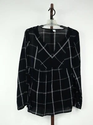 Old Navy Ladies Womens Black White Long Sleeve Tunic Blouse Top Size Medium NEW