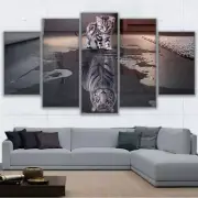 Kitten Cat Tiger Reflection On Water Framed 5 Piece Panel Canvas Wall Art Print