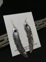 Navajo Overlay Sterling Silver Feather Lapis Lazuli Earrings by Richard singer