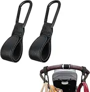 dinghaole 2 Pcs Buggy Clips, Buggy Clips for Pram Set, Leather Style Pushchair Hooks, for Hanging Your Shopping Bags Stroller or Stroller Clip, Stroller Shopping Bag and Diaper Bag Holder