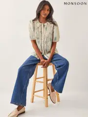 Monsoon Natural Sorcha Floral Short Sleeve Shirt (W28425) | $113