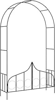 Metal Arch Outdoor Garden Arbor Double Gate, Trellis Lattice Climbing Plants, Arch with Gate, Iron Arbor Trellis Arbor Archway Roses Vines Support Rack, Black 138x40x238 cm