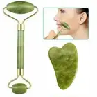 Natural Jade Gemstone Gua Sha Board Face Roller Therapy Tool Facial Massager Set