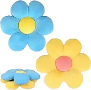 2 Pcs Flower Pillows,Flower Floor Pillow Seating Cushion,40cm Flower Shaped Cushion Floor Chair Seat Pad,Cute Flower Cushion,Fluffy Soft Petal Cushion Tatami Seating Pillow (Blue,Yellow)