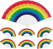 6 Pcs Folding Hand Fan, Rainbow Folding Fan for Women Men, Plastic Rave Fan Foldable Pride Hand Fan for Dance Wedding Party Festival Gift