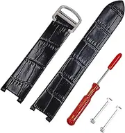 [Hooxue] 20mm Black Leather Watch Band Strap 18mm Deployment Buckle+Screw Tube Kit Compatible with Pasha De Cartier Series