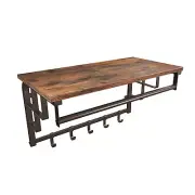 Benjara 26 Inch Industrial Metal Frame Wall Mount Coat Rack, 5 Hooks, 1 Shelf, R