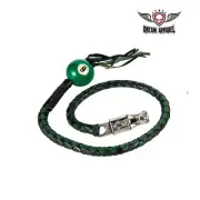 36" Black and Green Fringed Get Back Whip with Pool Ball for Motorcycles