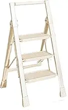 3 Steps Folding Portable Aluminum Ladder Counter Chair Library Stair Chair Plant Rack for Kitchen Home Adults Maximum Weight 350 Lbs(White)