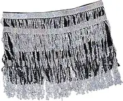 [LIFKOME] Sequin Dance Waist Chain Women's Tassel Skirt for Performance Sparkly Fringe Skirt Cowgirl Style Black Silver