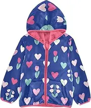 [GuoChe] Boy Fleece Jacket Valentine's Day Flowers Hearts Birthday Navy Blue Toddler Boy Zip Up Jacket pink Girls Zip Up Hoodie