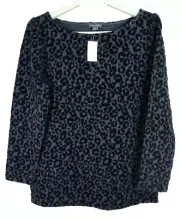 NWT ANN TAYLOR Women's Thick Rayon Blouse Long Sleeve Animal Print Black Size S