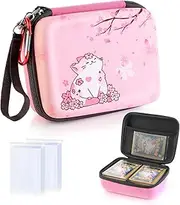 CLOKORIA Travel Carrying Case for Trading Cards with 200 Counts Card Sleeves,Pink Hard-Shell Storage Box fits Magic MTG Cards and PTCG (Sakura Cat, 400 Card Capacity)