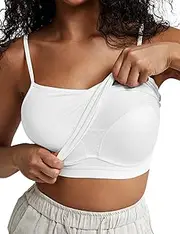 [ZeroBound] Camisole Built in Shelf Bra Tank Top - Basic Square Neck Halter Tops for Women, Spaghetti Strap Cami Tank Tops, White, Small