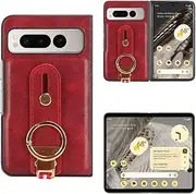 Compatible with Google Pixel Fold Case Cover,PU Retro Cell Phone case with Wrist Strap Compatible with Google Pixel Fold 5G Case Red