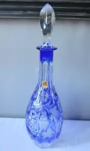 Nachtmann Traube Cobalt Blue Cut to Clear Crystal Wine Decanter with Stopper 15"