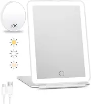 Travel Makeup Mirror, Vanity Mirror with 72Leds, 3 Color Lighting, Rechargeable