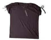 Tahari Blouse Top Shirt Women Size Small S Short Sleeve Brown NWT Rayon Spandex