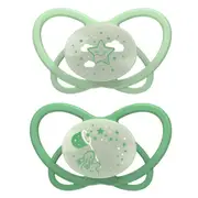 2pc Nip My Butterfly Size 1 Night Soother Orthodontic Pacifier Baby 0-6m Green