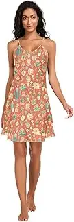 [FRODOTGV] Women's Satin Nigthtgown spaghettis Strap Chemise Nighty Potted Cactus Orange Soft Pajama Dress for Women S