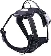 Floofi Dog Harness Vest, Oxford Outdoor Adjustable Pet Harnesses Vest with 4 Quick Release Buckles, Comfortable Padded Harness and Mesh Lining with Reflective Strips for Night Walking (Black, XL)
