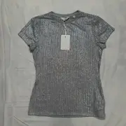NWT Ted Baker London Women's Metallic Catrino Fitted T-Shirt Size 2 US Size 4-6