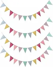 Party Decor 4M 12 Flags Vintage Colorful Burlap Linen Bunting Flags Pennant for Happy Birthday Party Wedding Garland Decoration Candy Bar (Color : 4PCS Flag Strings)