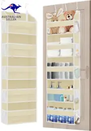 over Door Storage Transparent Window Hanging Storage Pockets with 3 Metal Hooks,