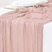 Socomi Dusty Pink 14ft Cheesecloth Table Runner 35x170 Inches Gauze Boho Rustic Wedding Tablecloth for Bridal Shower Christmas Decoration