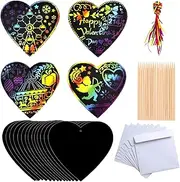 Uniticber 40 PCS Valentines Day Gifts Crafts for Kids Rainbow Magic Scratch Heart Valentine Crads for Kids Scratch Art Paper for Classroom Valentines Party Favor Decoration