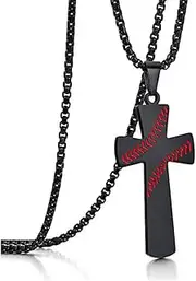 [liveliwithmin] Baseball Cross Necklace for Boys Men, Stainless Steel Cross Pendant Inspirational Bible Religious Gift