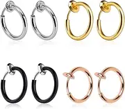 [Elkuaie] 8 PCS No Piercing False Lip Ring Ear Bone Clip Nose Clip, Unisexes, Spiral Earrings Stainless Steel Non-Piercing, Suitable For Daily Travel, Travel Play, Party Wear, Rose Gold Stainless Steel