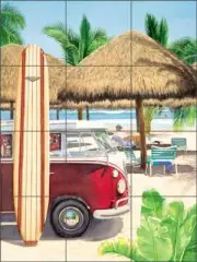 Beach Tile Backsplash Evelyn Jenkins Drew Surf Art Ceramic Mural RW-EJD005