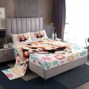 Red Panda Bed Sheet Set Twin Size,Nature Wild Animal Cherry Blossom Sheet Set...